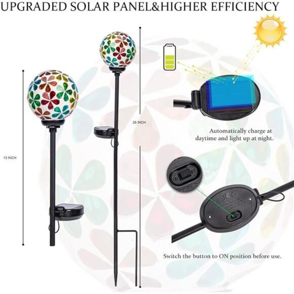 Mosaic Solar Lights Outdoor Decor Pathway Light Waterproof LED Stake Light - Picture 5 of 8